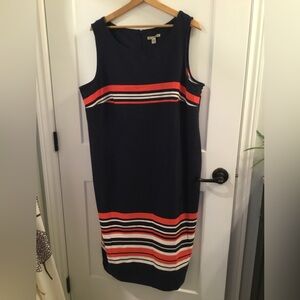 Maya Brooke Sleeveless Navy Shift Dress with Stripes